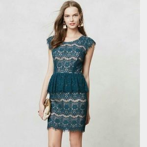 Anthropologie Teal Lace Mini Dress